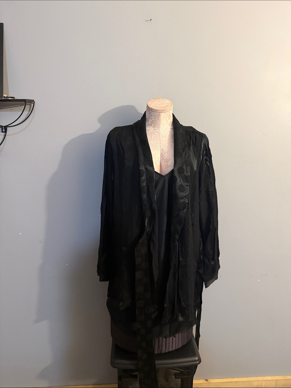 Victoria's Secret Black Sheer Open Front Robe Jacket